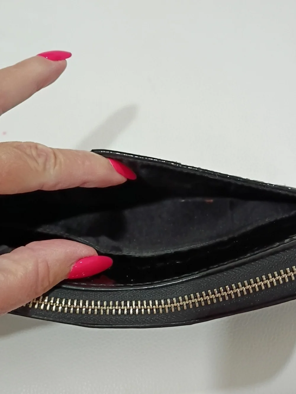 Coach Julia Black Patent Quilted Zip Wallet with Silver Logo And Embossed OP Art